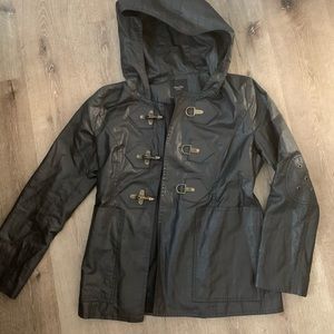 Smythe Hooded Cotton Black Coated Toggle Jacket